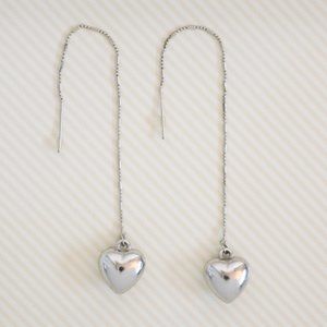 Heart Pull Through Threader Dangle Earrings